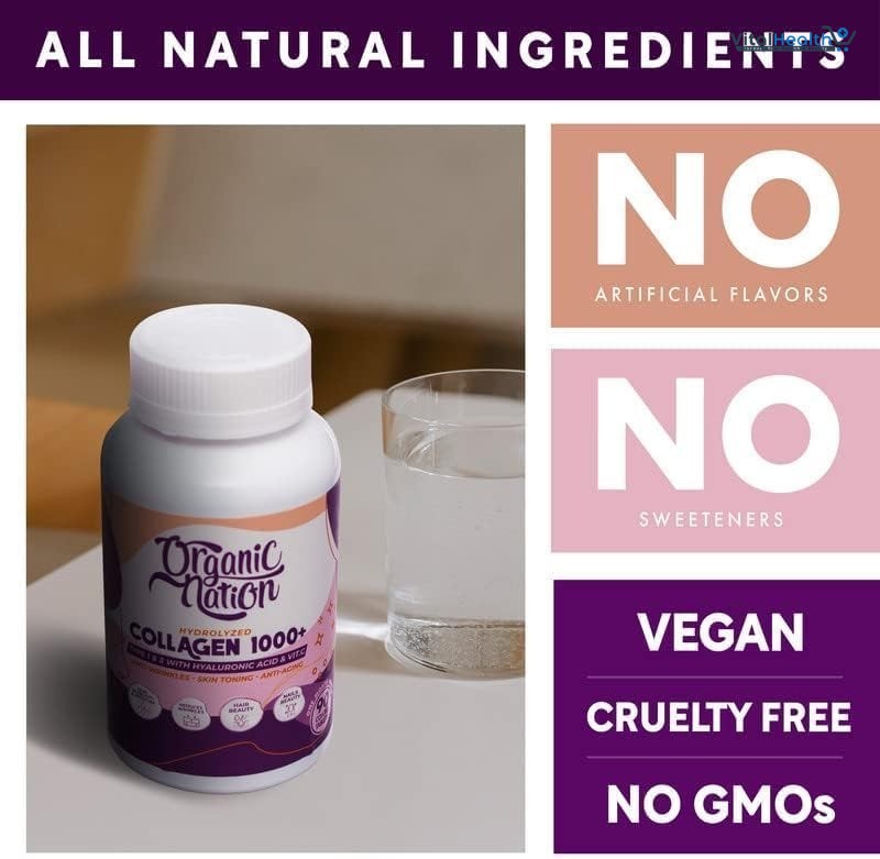ORGANIC NATION Hydrolyzed Collagen 1000+ 90 Coated Tablets | For Silky Smooth Skin | Anti-Wrinkles | Anti-Aging With Hyaluronic Acid and Vitamin C thumbnail 3