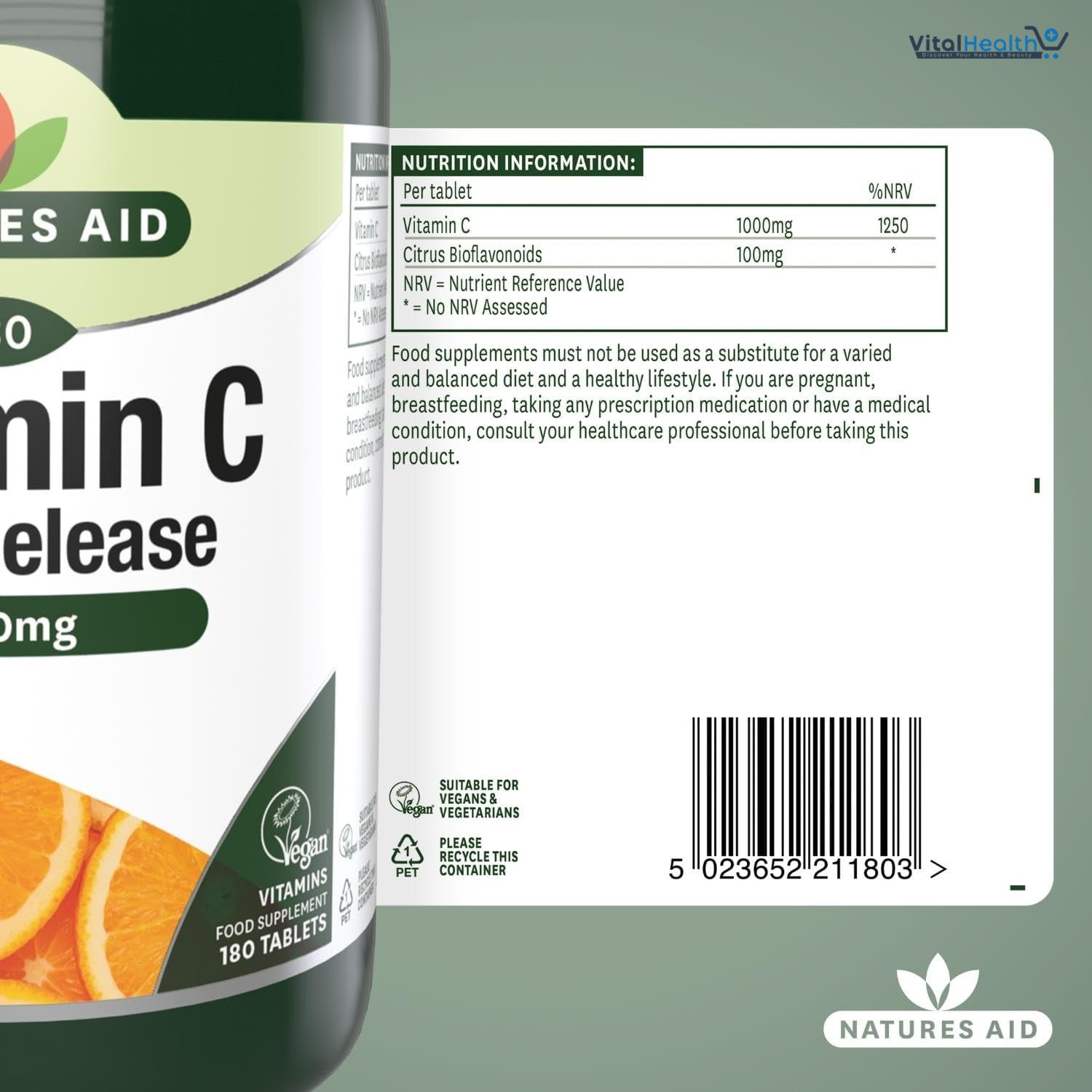 Natures Aid Vitamin C 1000mg Time Release - High Strength with Bioflavonoids 180 Tablets thumbnail 5