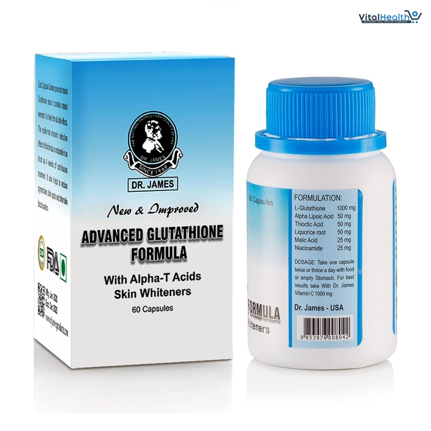 Dr. James Glutathione Capsules _ With Alpha-T Acid and Skin Whiteners _ 60 Count thumbnail 2