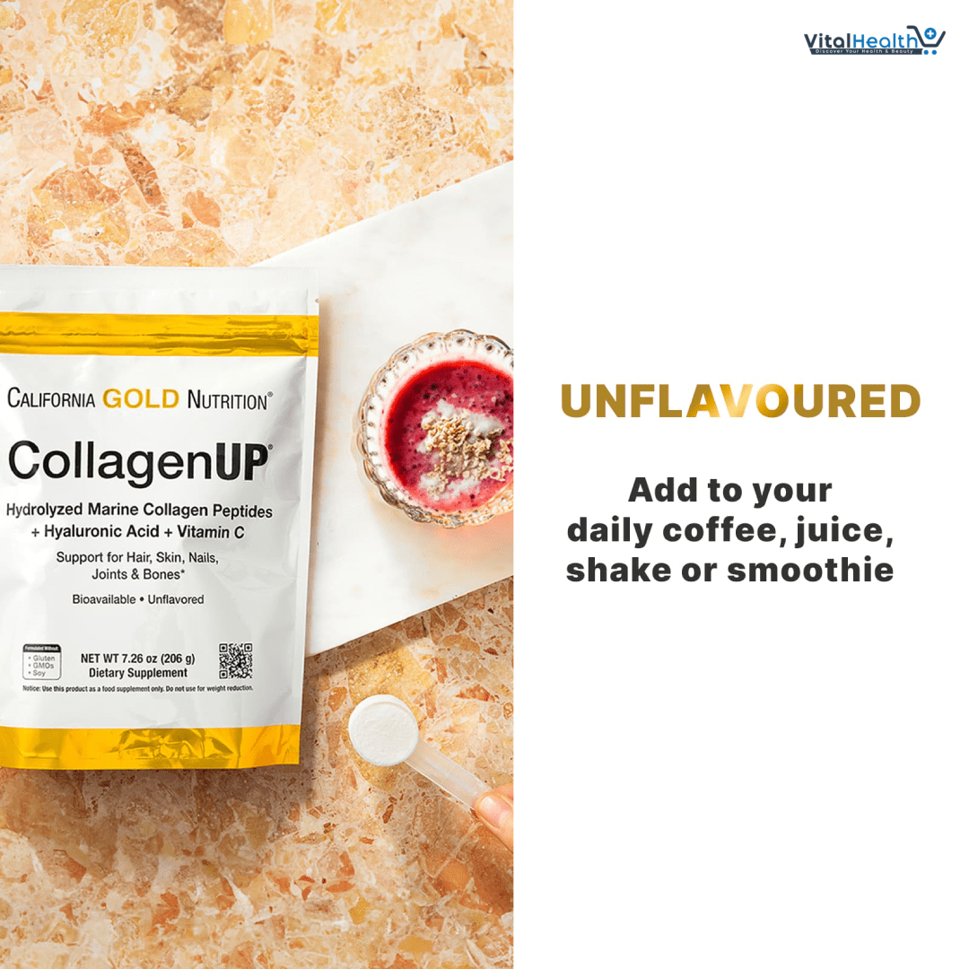 California Gold Nutrition CollagenUP®, Hydrolyzed Marine Collagen Peptides with Hyaluronic Acid and Vitamin C, Unflavored, 7.26 oz (206 g) thumbnail 4