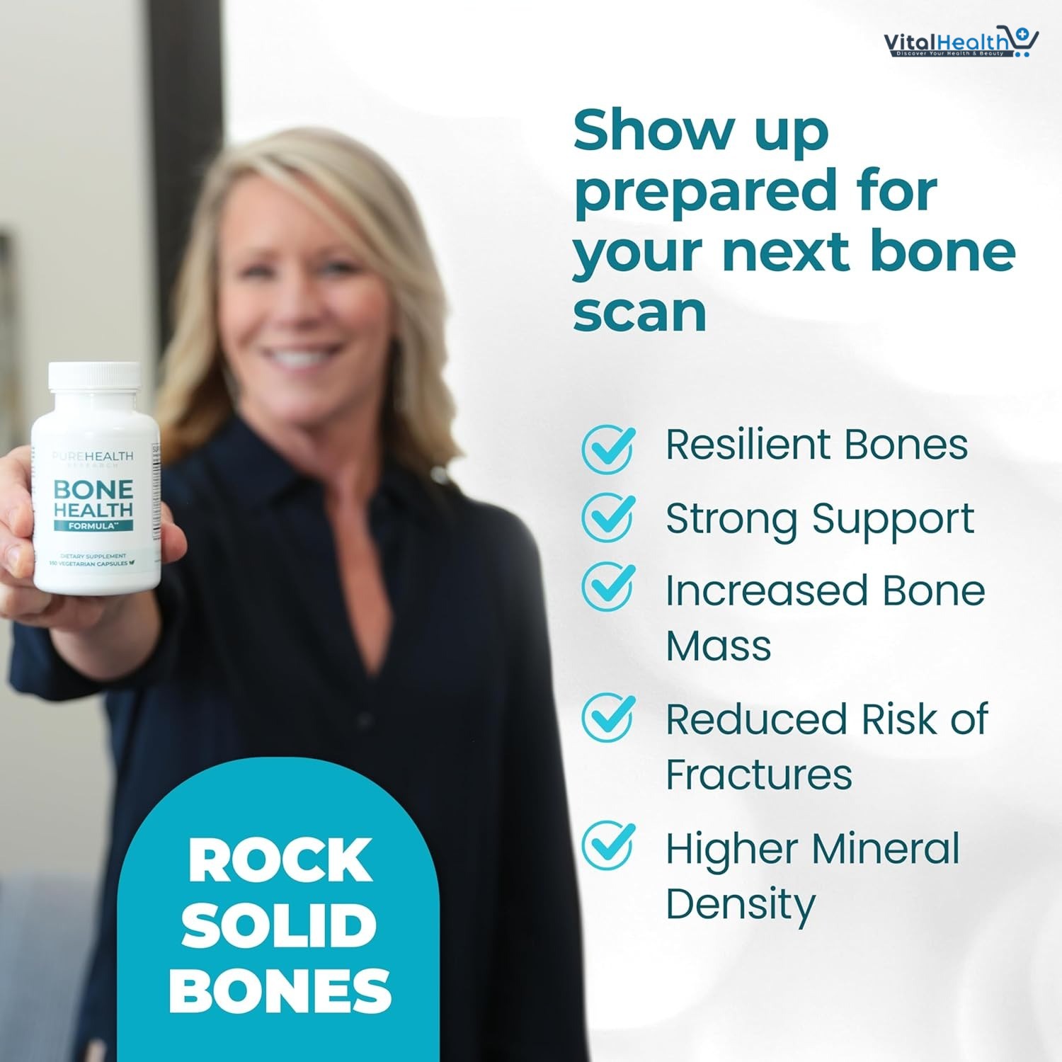 PUREHEALTH RESEARCH Bone Health Formula Calcium &amp; Magnesium Supplement - with Iron, Zinc, Copper, Vitamin D, C, K2 &amp; More - Bone &amp; Joints Vitamins for Women &amp; Men, 150 Capsules thumbnail 3