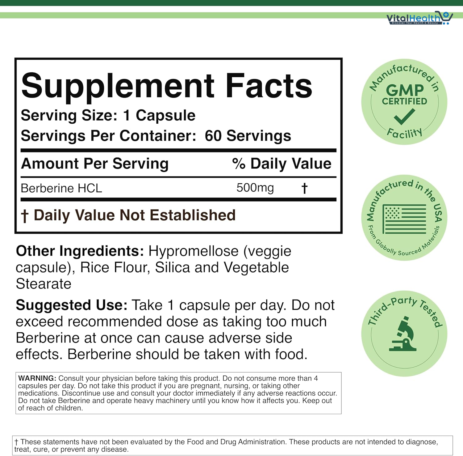 Berberine Supplement 500mg, 60 Capsules (Third Party Tested, Non-GMO, Gluten Free, Vegan Safe) AMPK Activator - Berberine HCL for Cardiovascular Health by Double Wood thumbnail 4