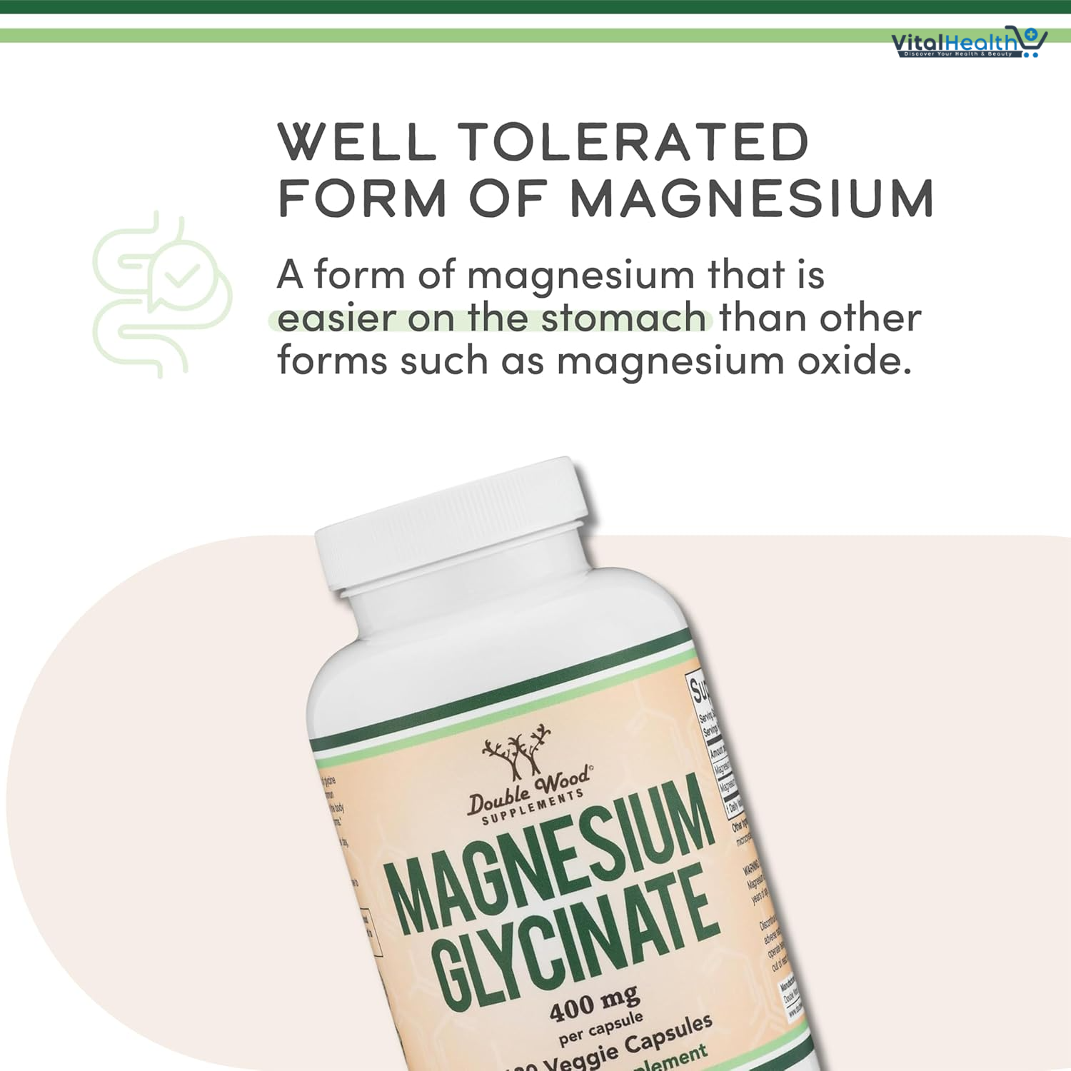 Double Wood Magnesium Glycinate 400mg 180 Capsules | Sleep, Muscle, &amp; Heart Support thumbnail 6
