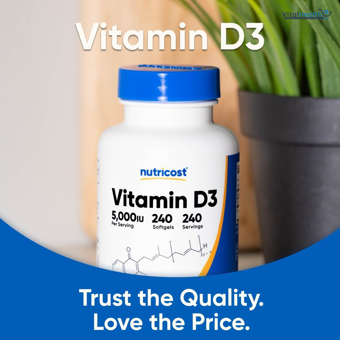Nutricost Vitamin D3 5,000 IU (125mcg), 240 Softgels - Non-GMO and Gluten Free Vitamin D thumbnail 3