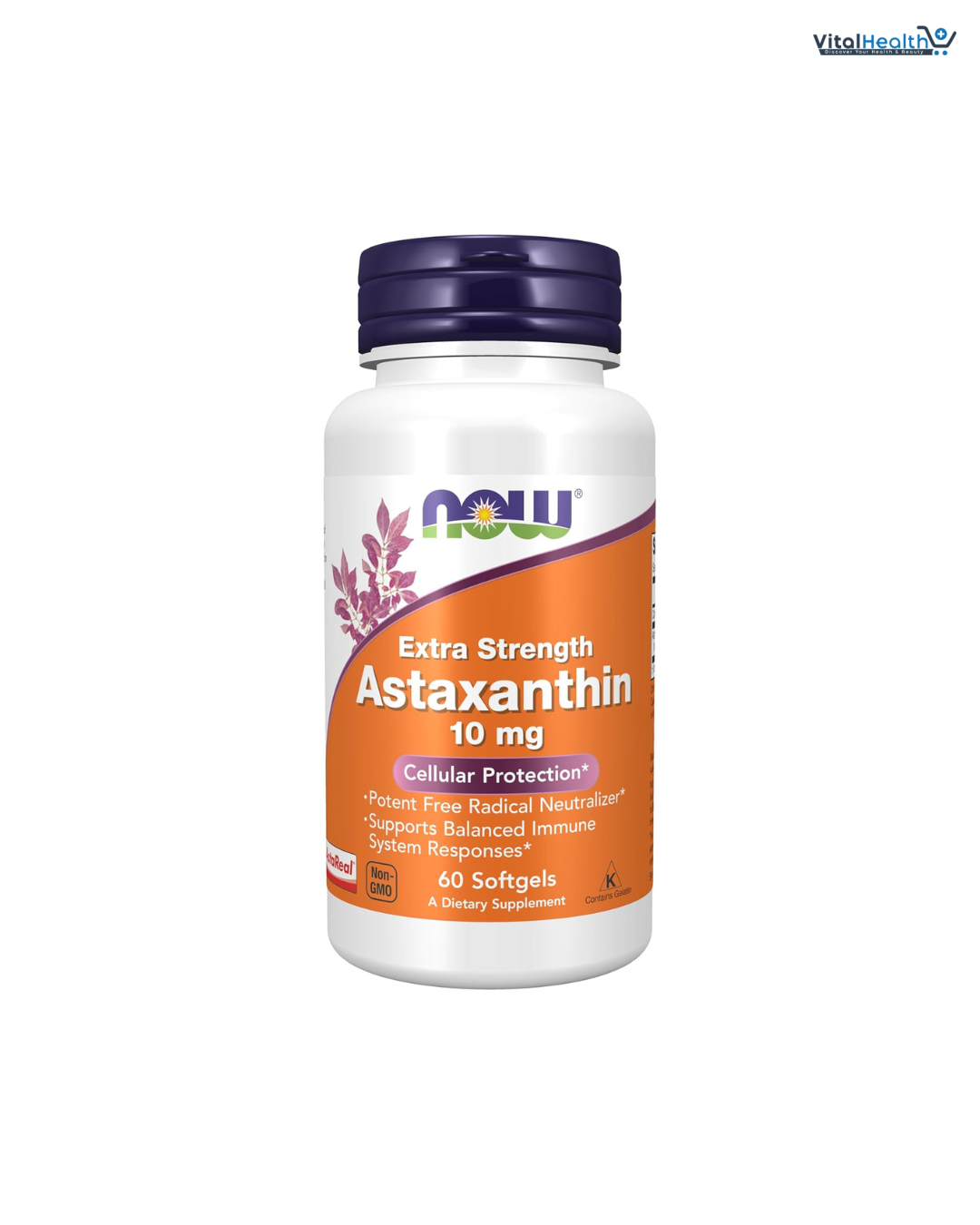 NOW Foods Supplements, Astaxanthin 10mg, Extra Strength,derived from Non-GMO Haematococcus Pluvialis Microalgae and has naturally occurring Lutein, Canthaxanthin and Beta-Carotene, 60 Softgels thumbnail 2