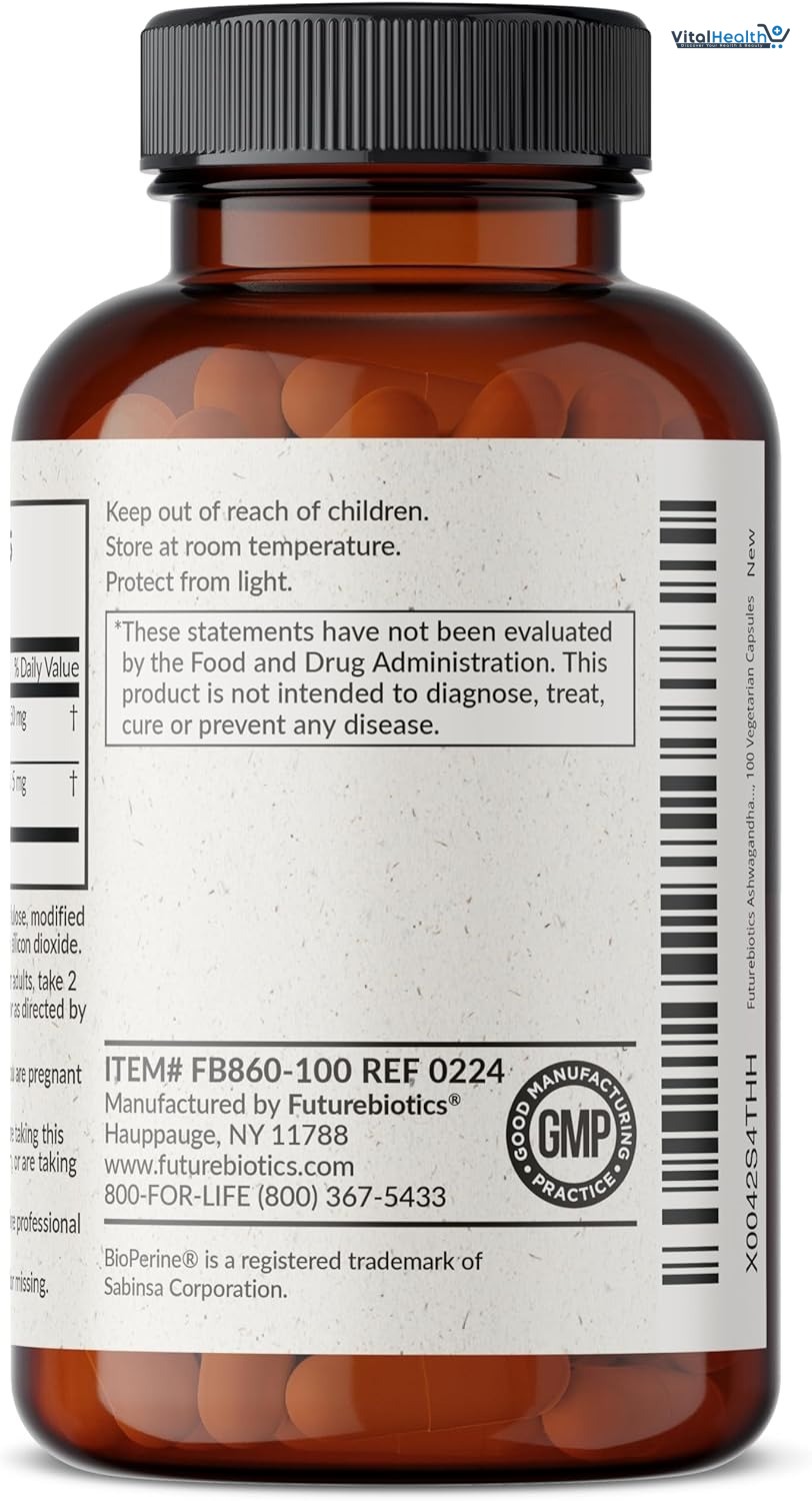Futurebiotics Ashwagandha Extra Strength Stress &amp; Mood Support with BioPerine - Non GMO Formula, 100 Vegetarian Capsules thumbnail 5