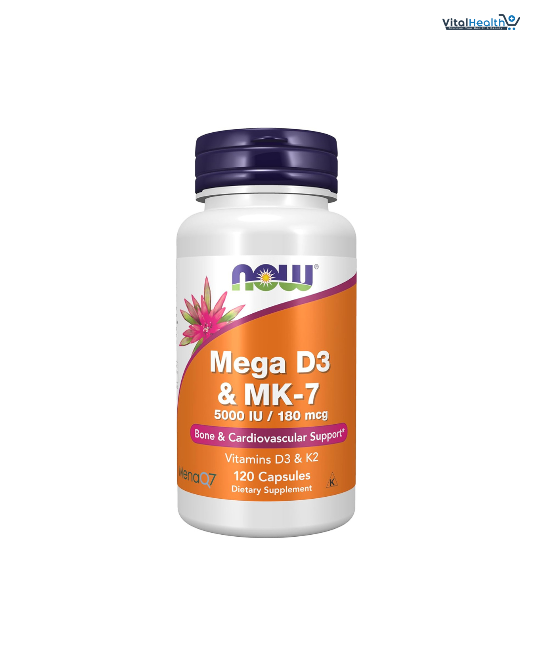 NOW Supplements, Mega D-3 &amp; MK-7, 5000 IU / 180 mcg, Bone &amp; Cardiovascular Support, Vitamins K-3 &amp; K-2, 120 Capsules thumbnail 4