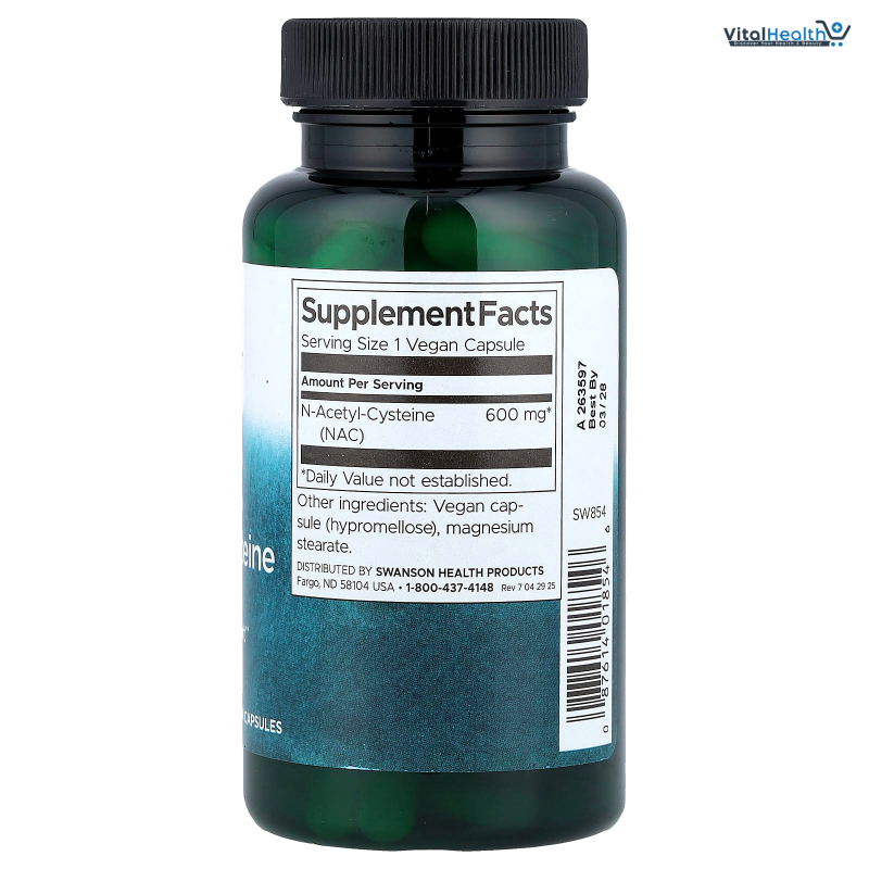 Swanson NAC N-Acetyl Cysteine Antioxidant Liver Support &amp; Amino Acids Supplement 600 mg 100 Capsules thumbnail 2