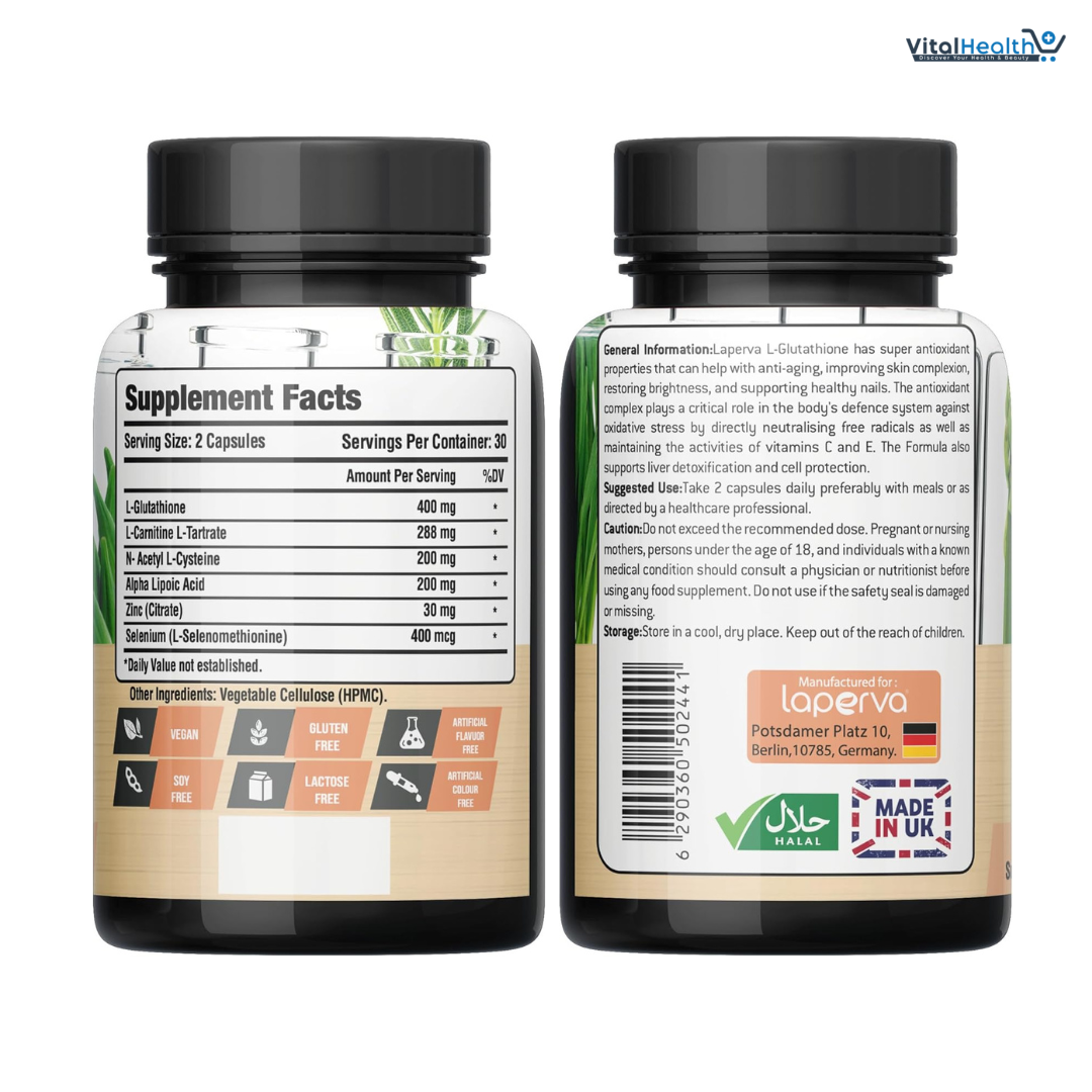 Laperva Antioxidant Complex L Glutathione - Vegan &amp; Gluten-Free Formula for Comprehensive Wellness 60 Caps thumbnail 2