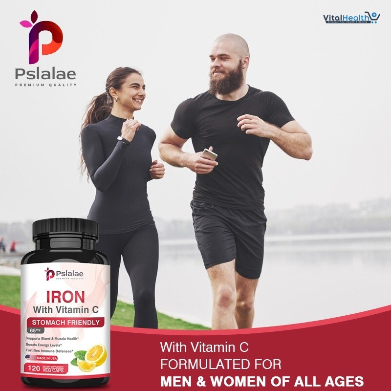 Pslalae Iron with Vitamin C Capsules Support Muscles Health, Increase Energy and Improve Immune Function thumbnail 2