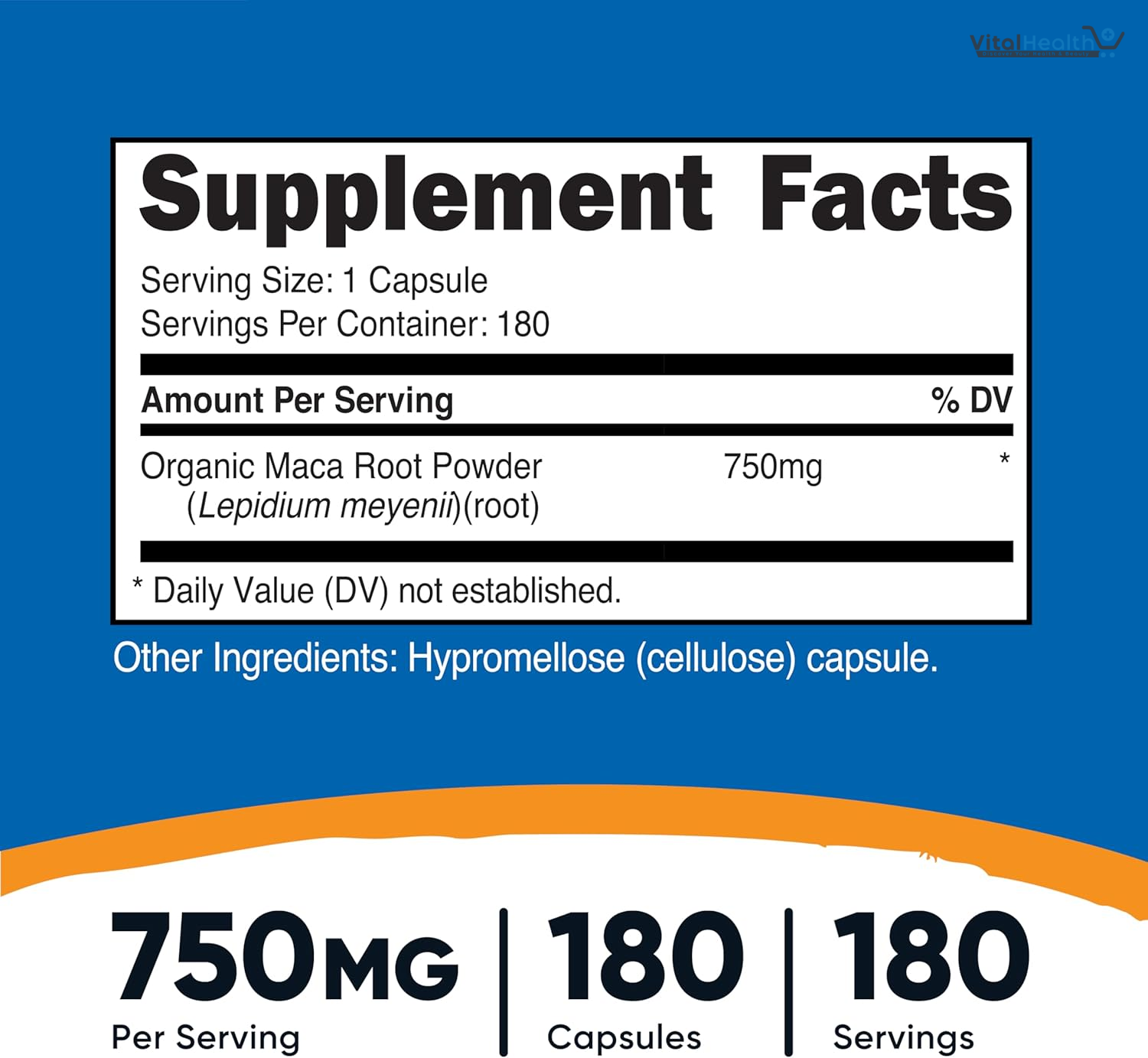 Nutricost Maca Root Capsules (Lepidium meyenii) 750mg, 180 Capsules, 180 Servings thumbnail 3