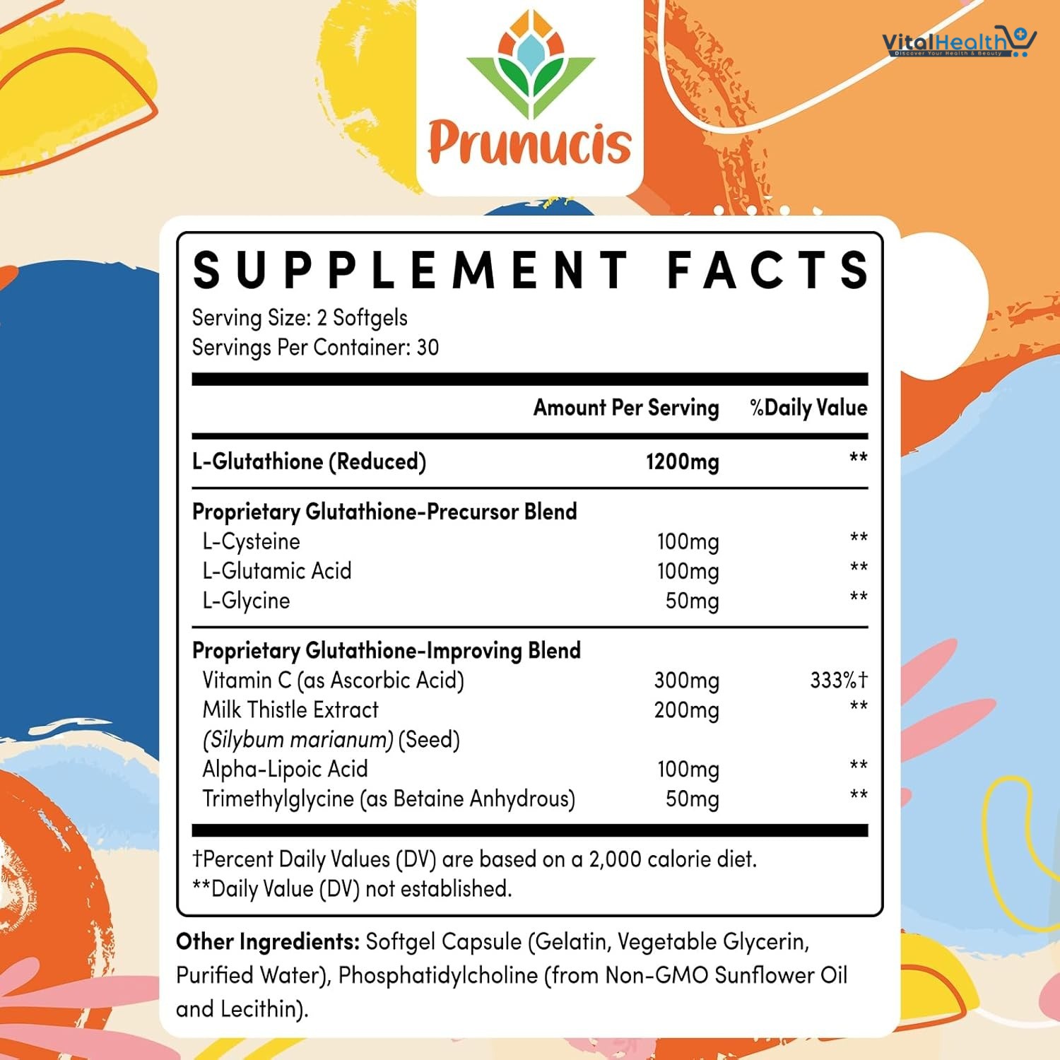 Prunucis Liposomal Glutathione, with Vitamin C, Milk Thistle &amp; Alpha-Lipoic Acid _ 60 Count thumbnail 2