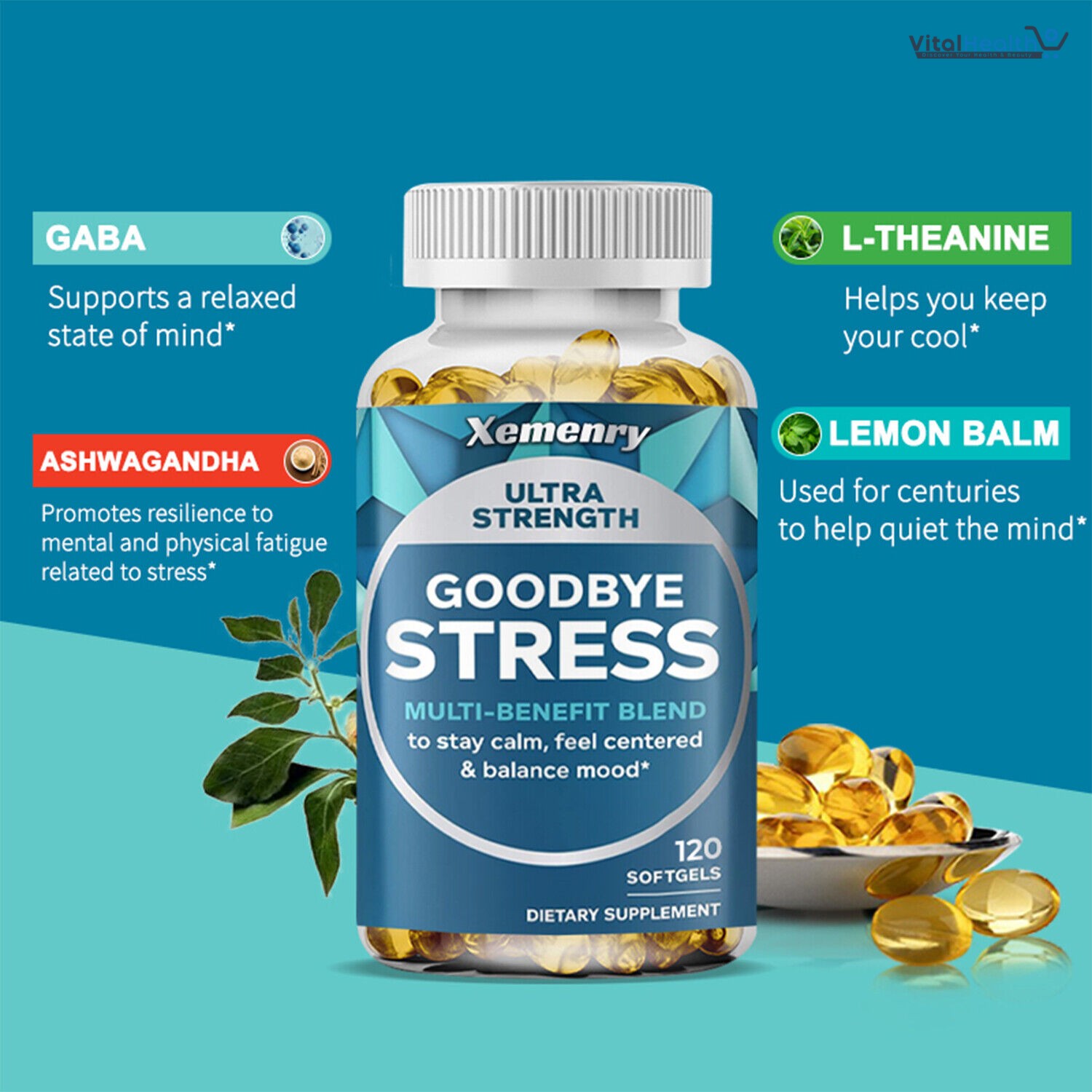Xemenry Goodbye Stress Capsules With L-Theanine &amp; GABA To Stay Calm and Feel Concentrated thumbnail 2