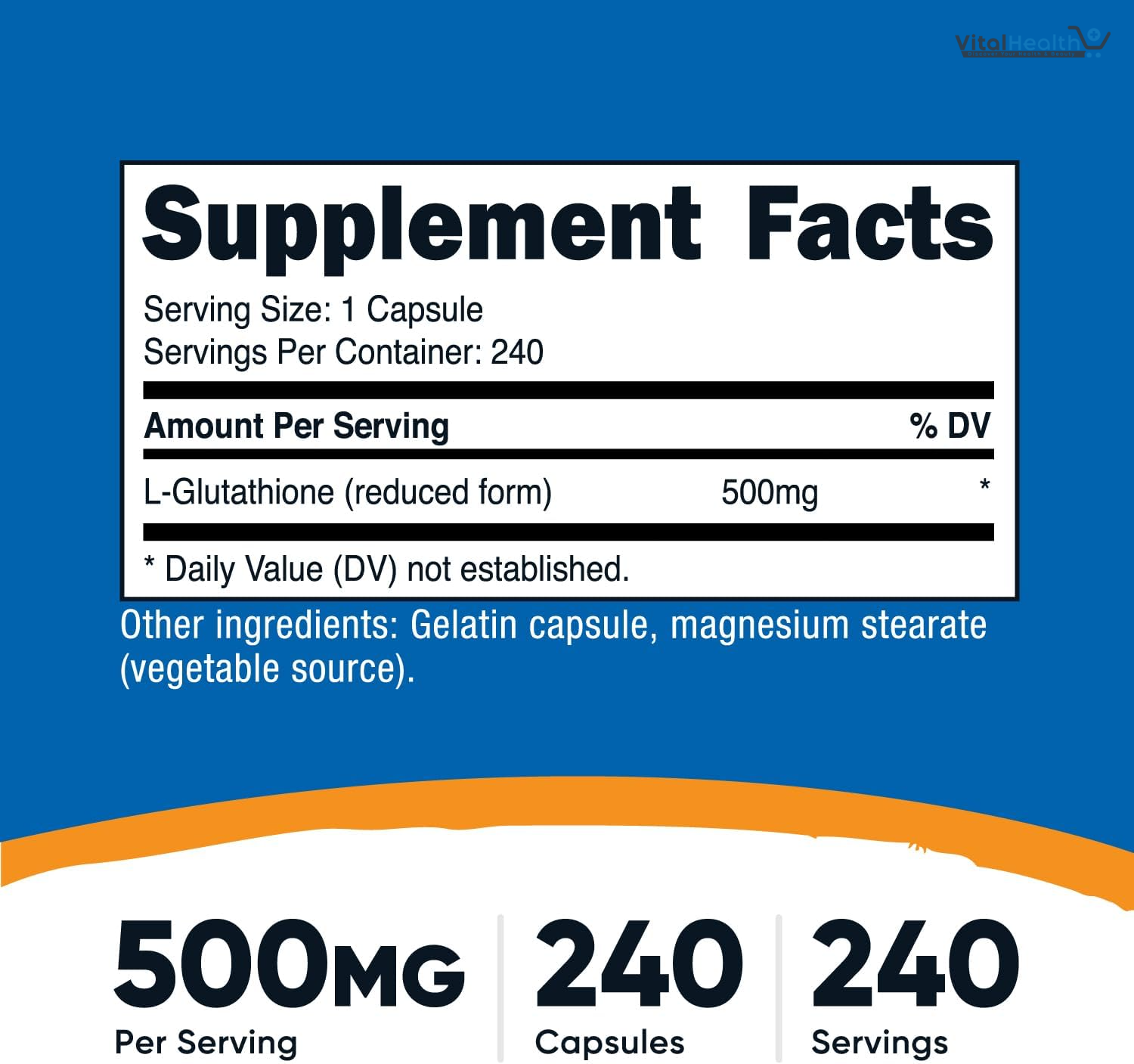 Nutricost Glutathione Capsules 500mg, 240 Capsules - Gluten Free, GMO Free thumbnail 3