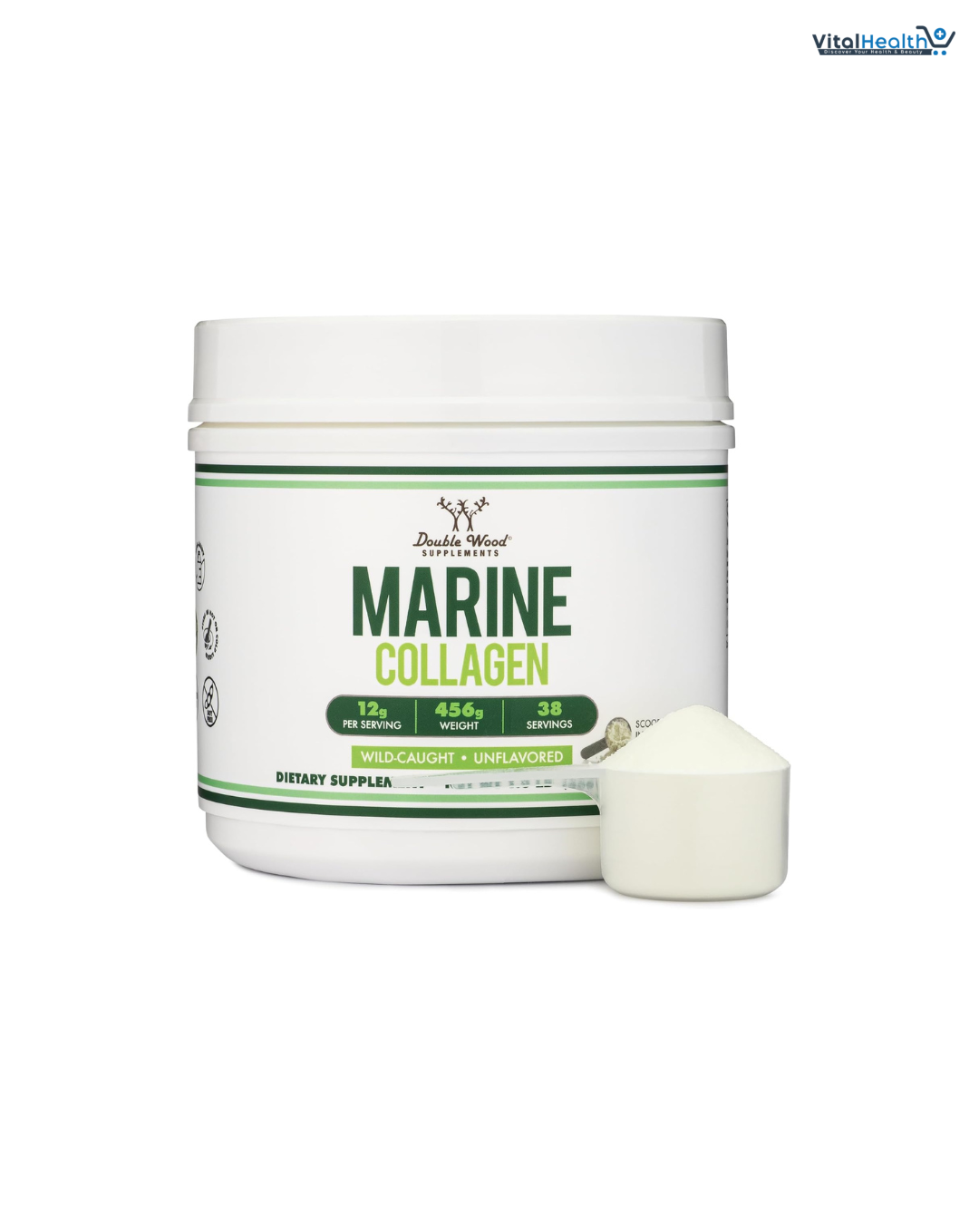 Double Wood Supplements Marine Collagen Powder (1 LB / 16 OZ of Quick Dissolve Marine Collagen Peptides) Wildcaught, Unflavored, Micronized - Scoop Included, No Fillers (38 Servings of 12 Grams Each) thumbnail 4