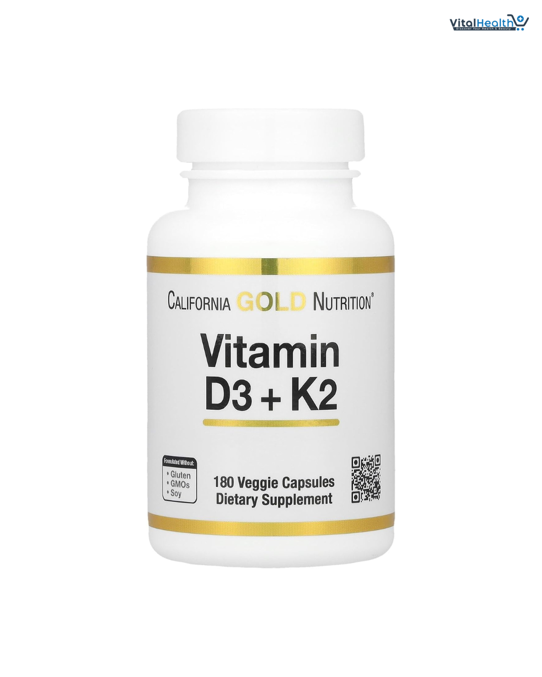 California Gold Nutrition Vitamin D3 + K2 as MK-7, 180 Veggie Capsules thumbnail 6