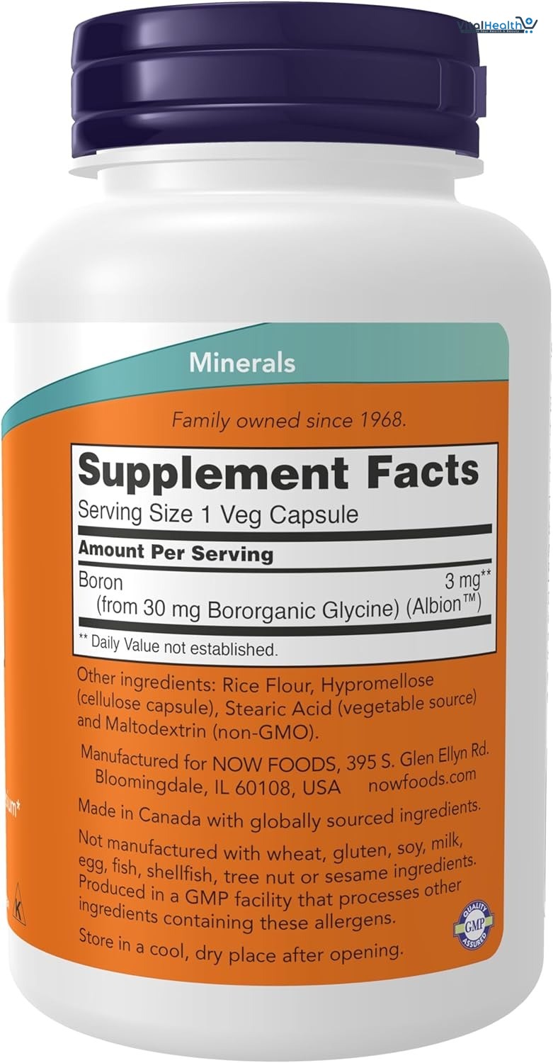 NOW Supplements, Boron 3 mg (Bororganic Glycine), Structural Support*, 250 Veg Capsules thumbnail 5