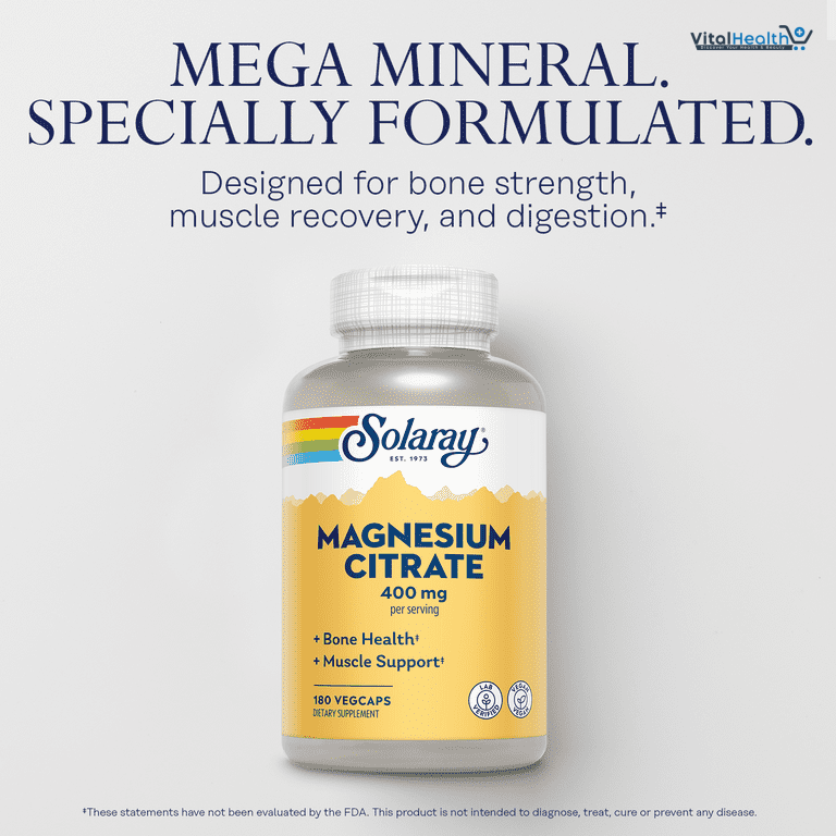 SOLARAY Magnesium Citrate 400mg - Magnesium Supplement - Bone Health, Muscle, Relaxation and Heart Health Support - Vegan, Gluten Free - 30 Servings, 90 VegCaps thumbnail 4