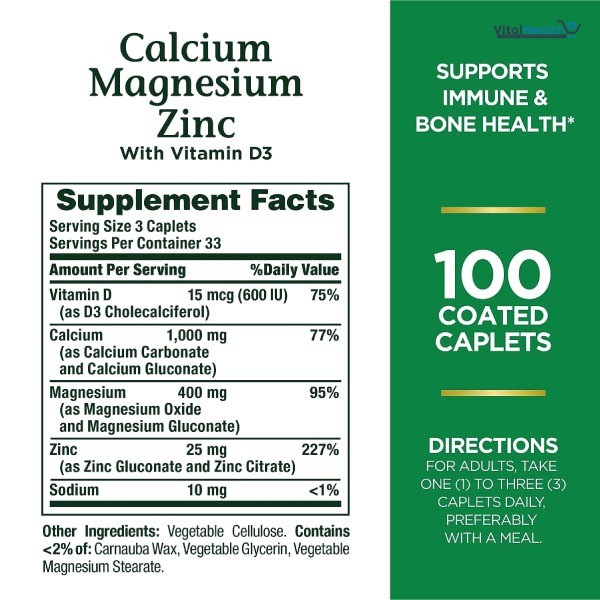Nature's Bounty Calcium Magnesium Zinc with Vitamin D3 _ 100 Capsules thumbnail 3