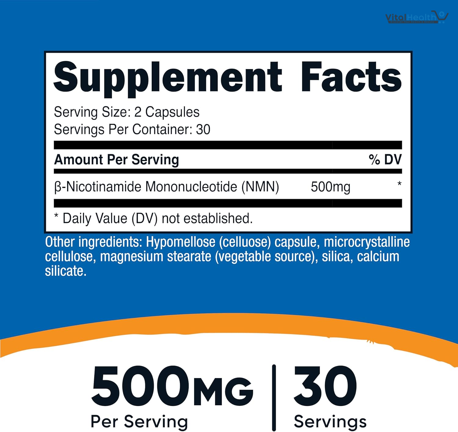 Nutricost NMN (Nicotinamide Mononucleotide) 500mg, 60 Capsules - Vegetarian Friendly, 30 Servings, Gluten Free, GMO Free thumbnail 2