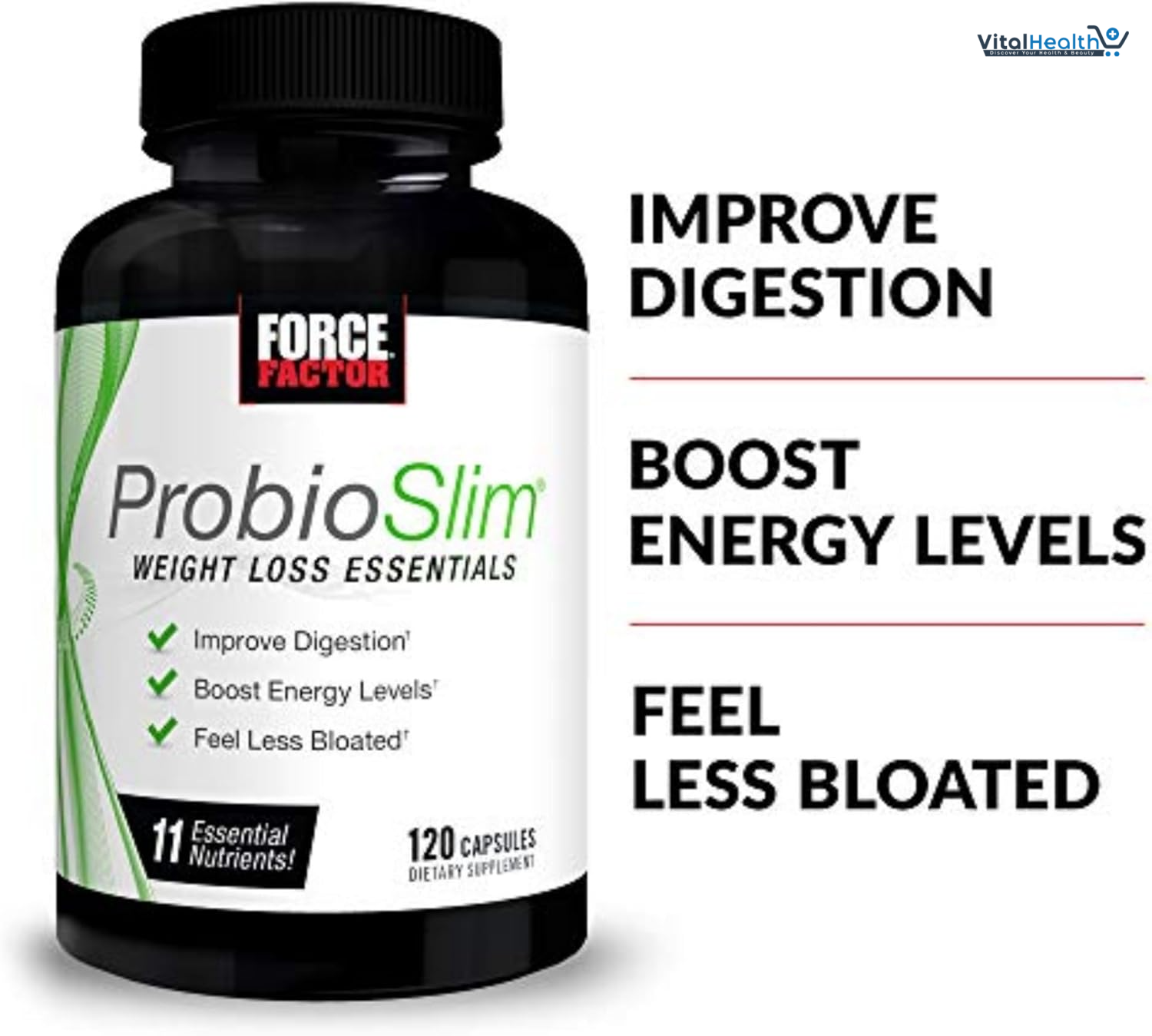 ProbioSlim Weight Loss Essentials Complete Daily Digestive Health and Weight Loss Probiotic Supplement for Women and Men with Electrolytes and Green Tea Extract, Force Factor, 120 Capsules thumbnail 6