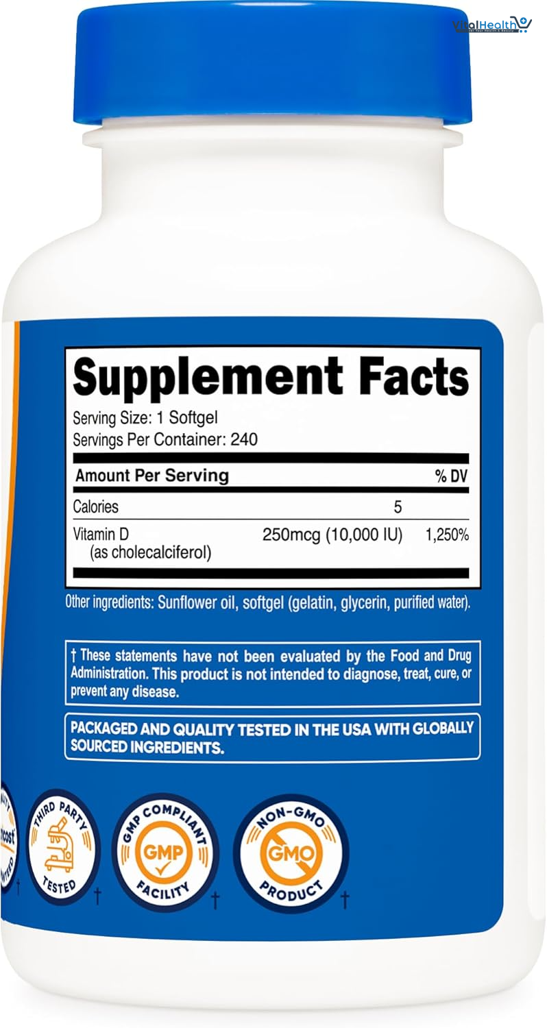 Nutricost Vitamin D3 10,000 IU, 240 Softgel Capsules - Potent, Non-GMO, Gluten Free Vitamin D thumbnail 2