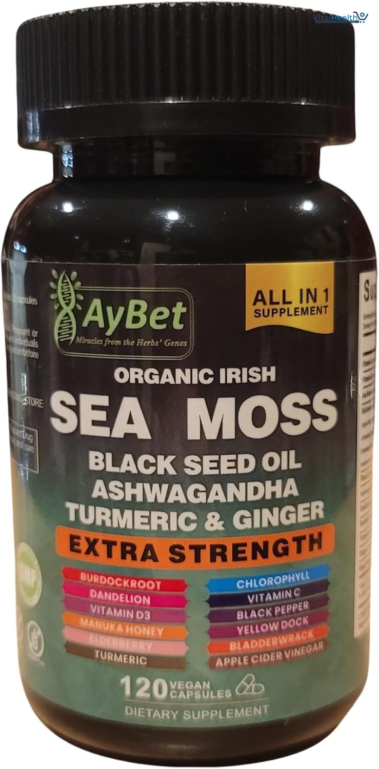AyBet Organic Irish Sea Moss, Black Seed Oil, Ashwagandha, Turmeric,Ginger Capsule _ 120 Count thumbnail 5