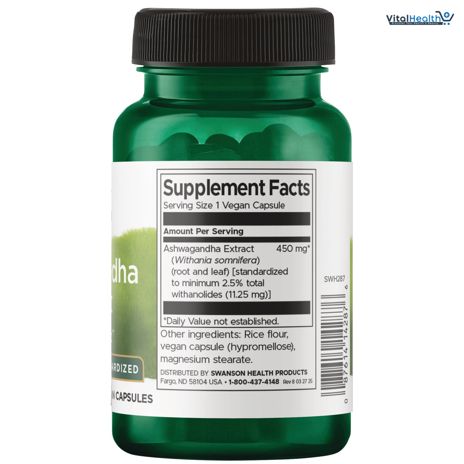Swanson Ashwagandha Extract - Natural Supplement Promoting A Healthy Stress Response, Energy Support &amp; Nervous System Health - Ayurvedic Supplement for Natural Wellness - (60 Capsules, 450mg Each) thumbnail 2