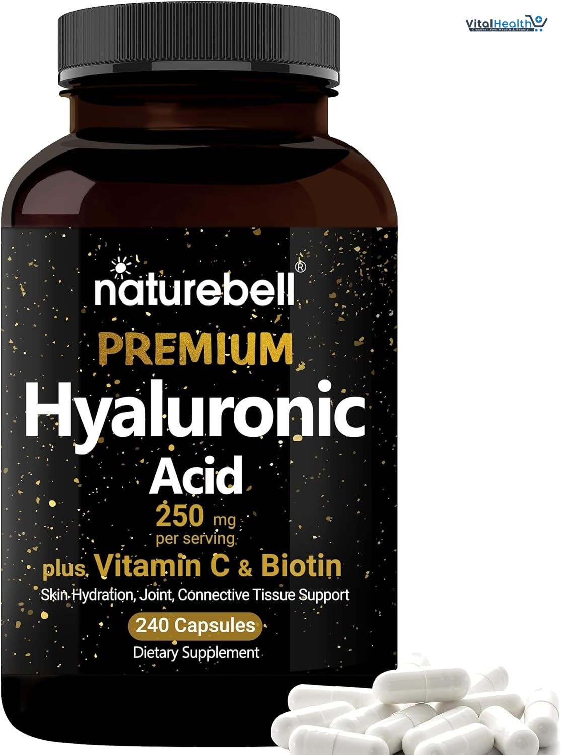 NatureBell Hyaluronic Acid Supplements 250mg | 240 Capsules, with Biotin 5000mcg &amp; Vitamin C 25mg, 3 in 1 Support - Skin Hydration, Joint Lubrication, Hair and Eye Health thumbnail 6