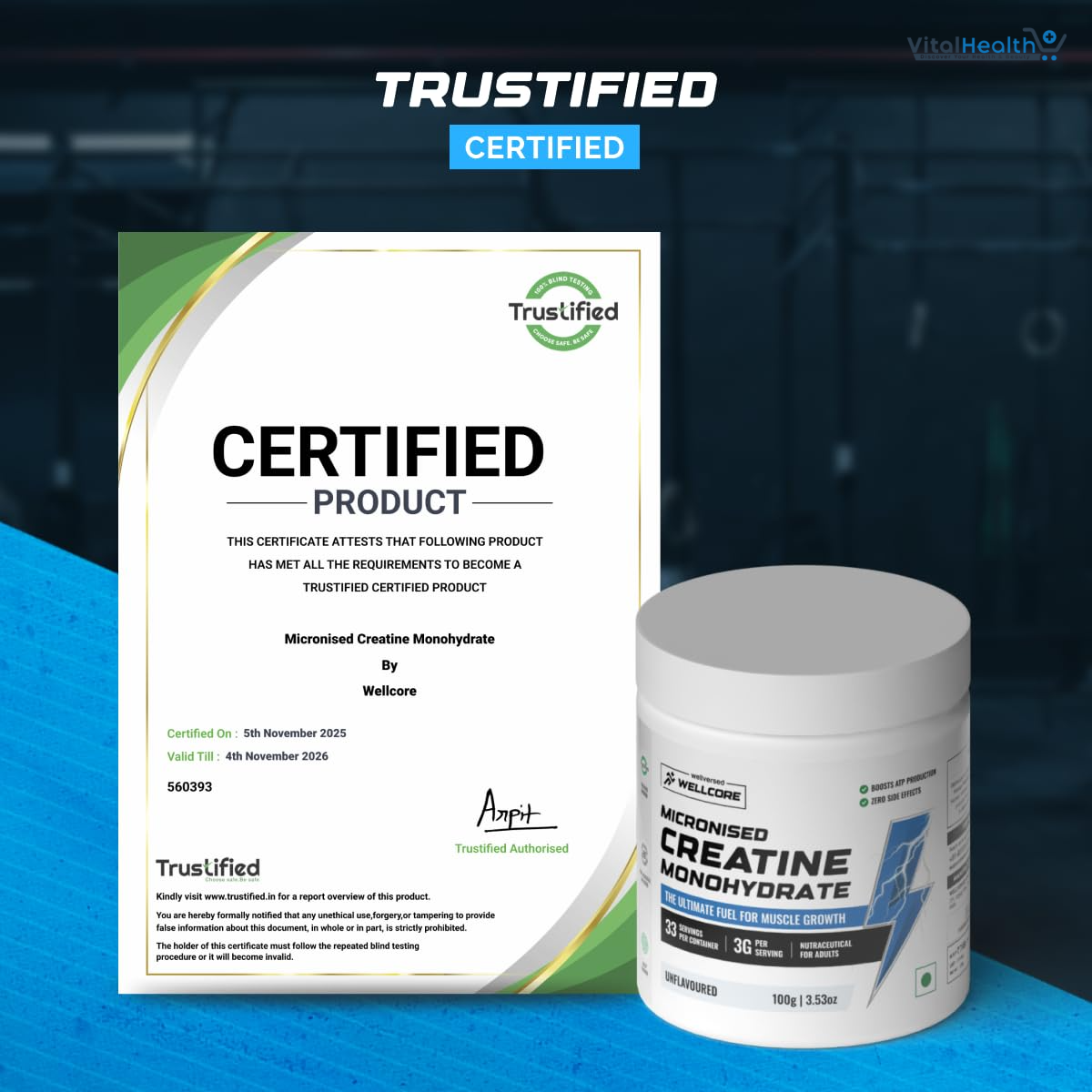 Wellcore Pure Micronised Creatine Powder (83 Servings, Unflavoured) For Enhanced Muscle Strength With Rapid Absorption | Creatine Monohydrate | Wellcore Creatine - 250g thumbnail 3