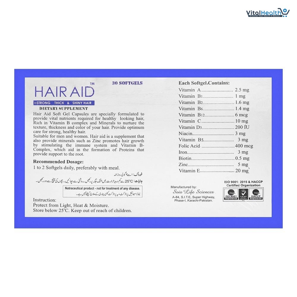 Maxitech Hair Aid Capsules For Healthier Hair, Radiant Skin &amp; Stronger Nails 30 Sofgels thumbnail 2