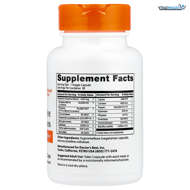 Doctors Best Digestive Enzymes, Supports Digestive Wellness, Non-GMO, Vegetarian 90 Veggie Caps thumbnail 3
