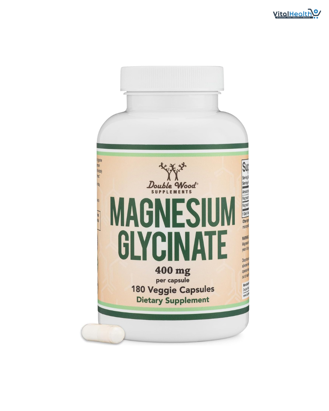 Double Wood Magnesium Glycinate 400mg 180 Capsules | Sleep, Muscle, &amp; Heart Support thumbnail 4