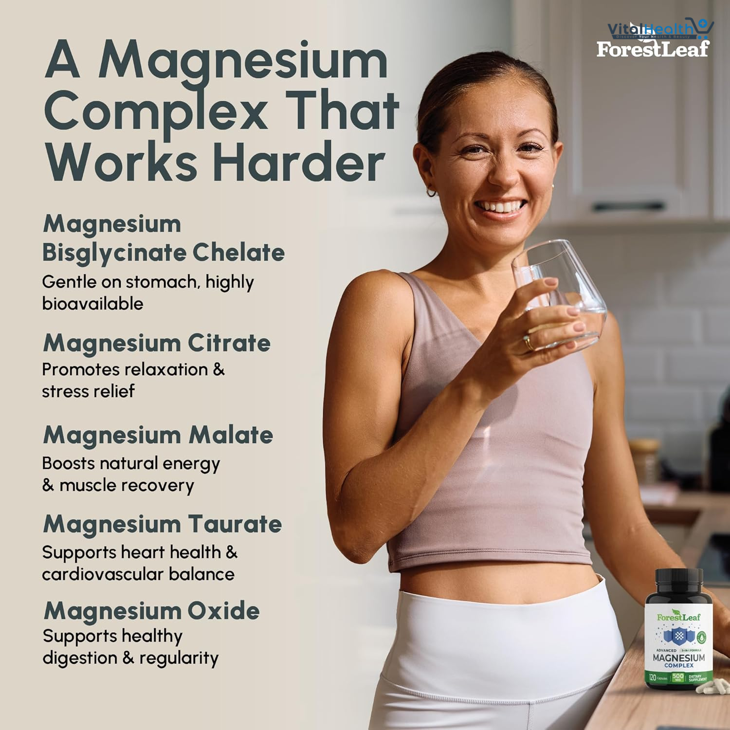 ForestLeaf Magnesium Complex 500mg Magnesium Supplement for Sleep - 5-in-1 (120 Ct) thumbnail 3