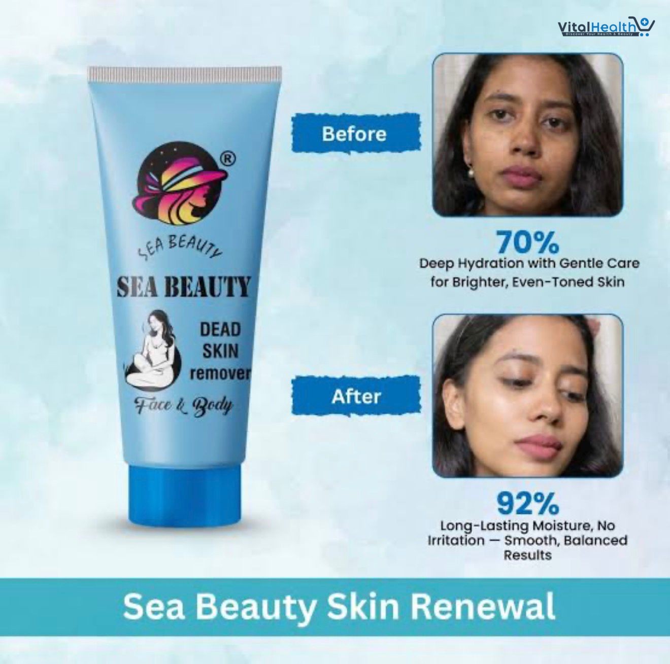 Sea Beauty Dead Skin Remover for Face &amp; Body | Instant Exfoliating Peeling Gel | Deep Cleansing &amp; Brightening Formula thumbnail 2