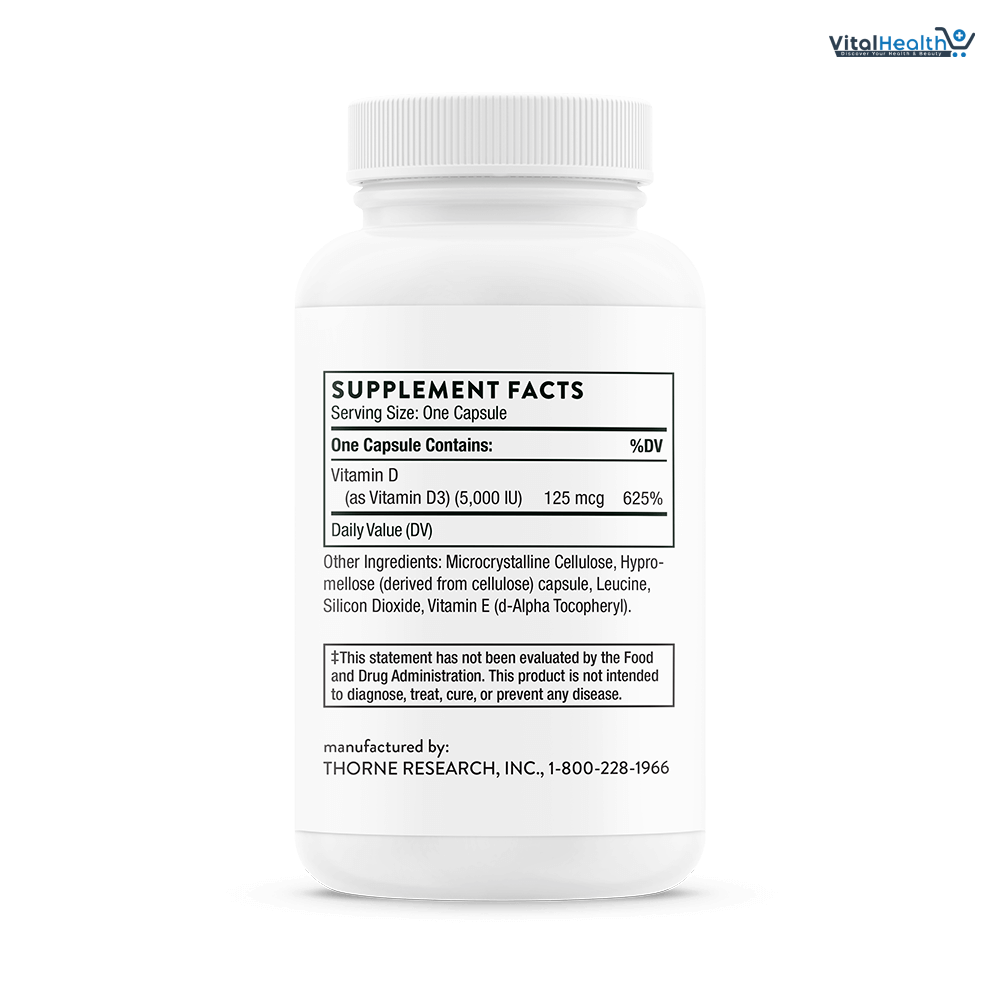 THORNE - Vitamin D-5000 - Vitamin D3 Supplement - Support Healthy Bones, Teeth, Muscles, Cardiovascular &amp; Immune Function - NSF Certified for Sport - Gluten-Free, Soy-Free - 60 Servings thumbnail 6