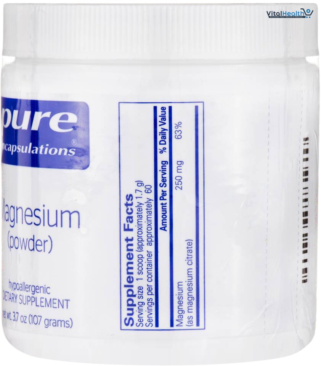 Pure Encapsulations Magnesium Powder)250mg - Bioavailable Magnesium Citrate Supplement - 107 Grams thumbnail 4