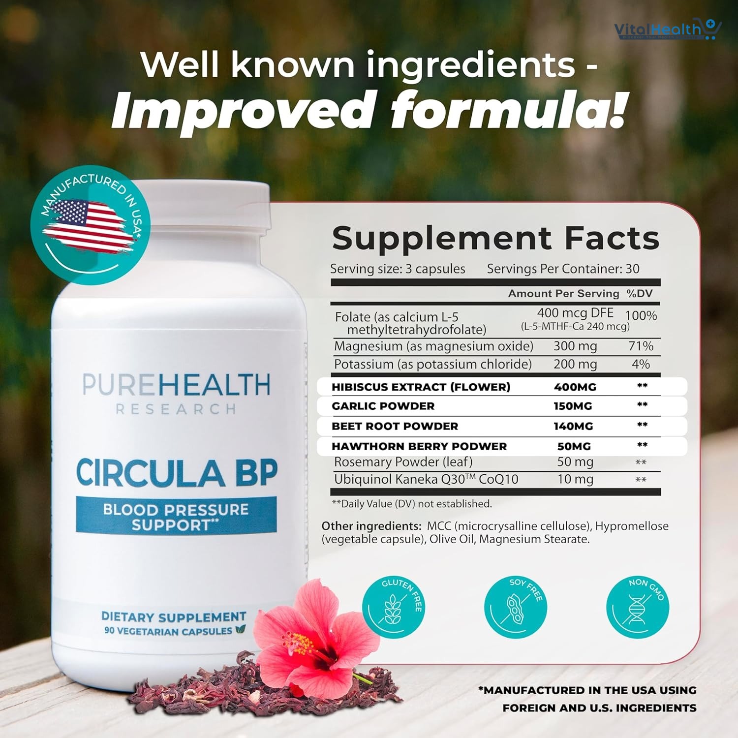 Circula BP by PureHealth Research - Potent Nutrients Support Heart Mechanisms and Functions at The Cellular Level, Helps to Lower Diastolic and Systolic Numbers, 60 Capsules thumbnail 2