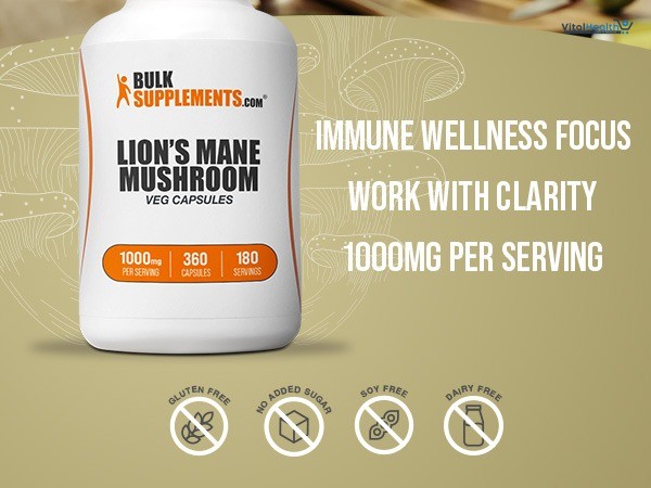 BulkSupplements.com Lion's Mane Mushroom Extract 1000mg _ 360 Capsules thumbnail 5