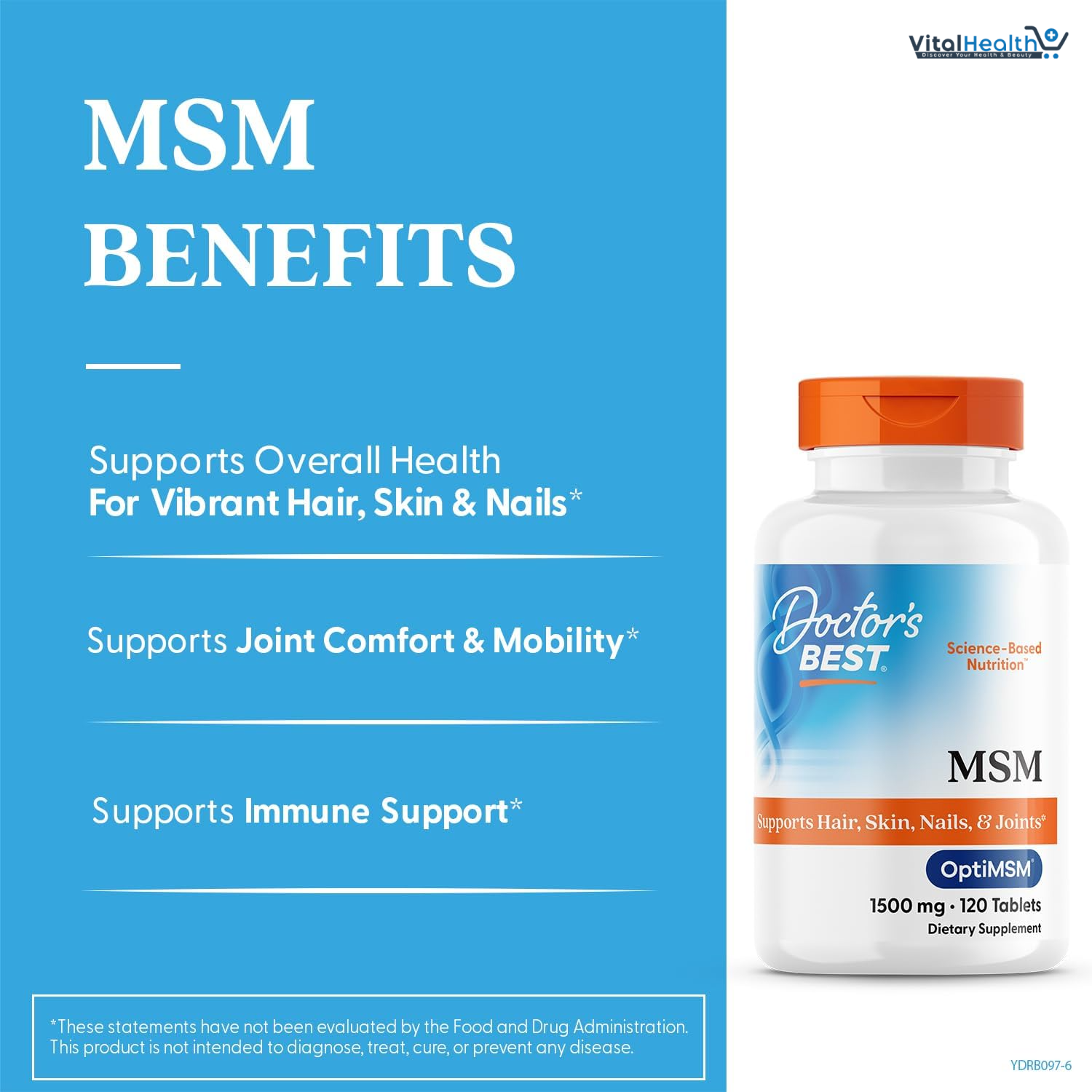 Doctors Best MSM, Supports Hair, Skin, Nails, &amp; Joints, Non-GMO, Gluten Free, Vegan 120 Tablets thumbnail 4
