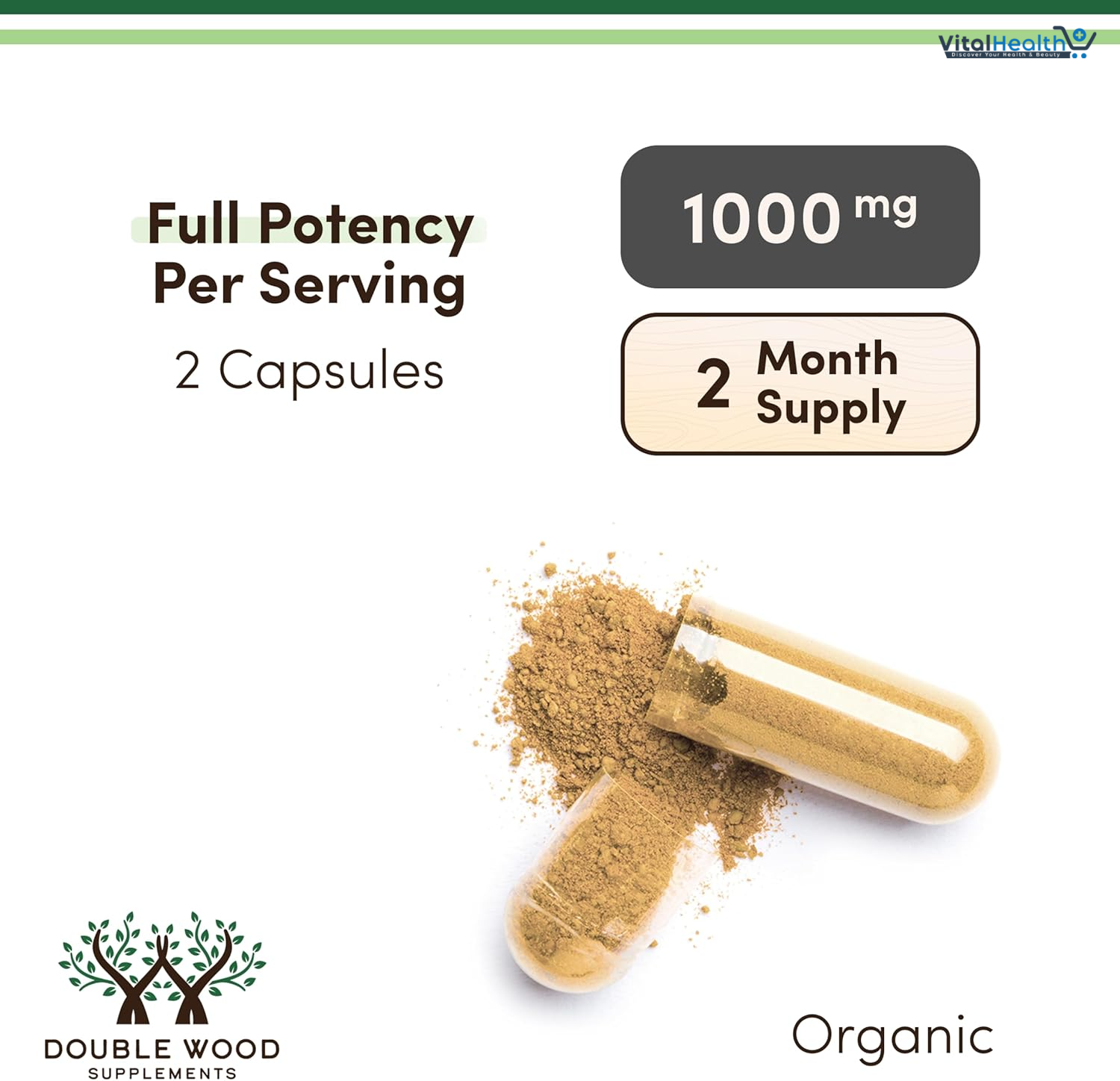 Organic Lions Mane Mushroom Capsules (120 Count), for Focus Support and Immune Health, Third Party Tested and Grown in The USA - by Double Wood thumbnail 3
