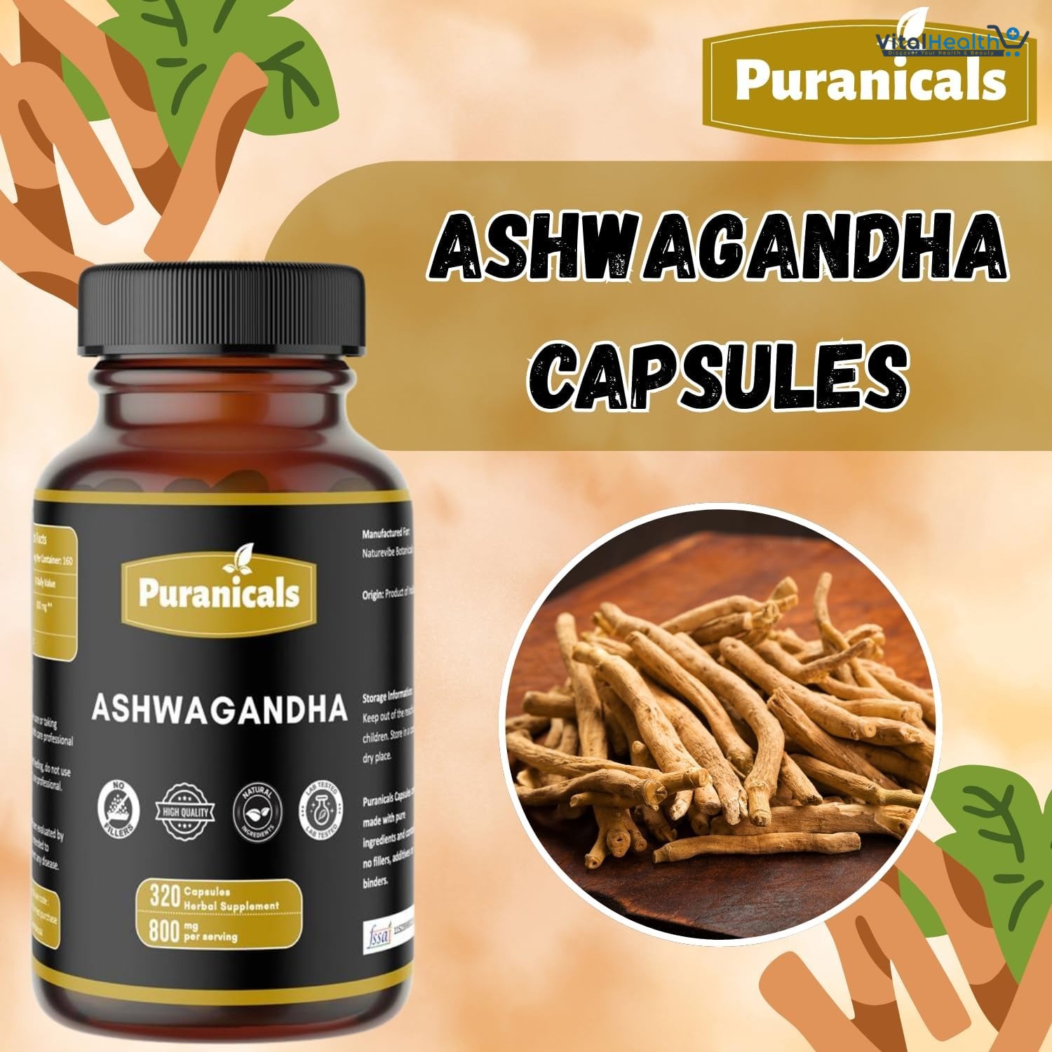 Ashwagandha Premium 320 Capsules Non GMO and Gluten Free | Herbal Supplement | 800 mg Per Serving | Made with 100% Pure Herb Ashwagandha Powder thumbnail 3