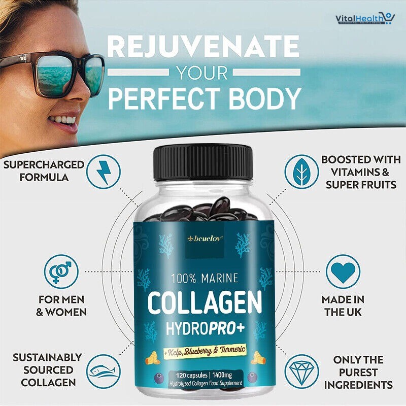 Bcuelov Marine Collagen Capsules With Kelp, Blueberry &amp; Turmeric, Vitamins &amp; Minerals Strengthen Immune System thumbnail 4