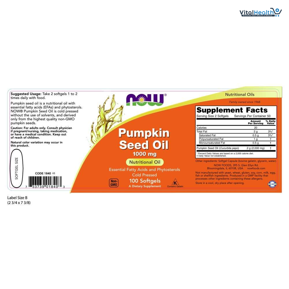 NOW Foods Pumpkin Seed Oil 1000 mg with Essential Fatty Acids and Phytosterols, Cold Pressed, 200 Softgels thumbnail 4