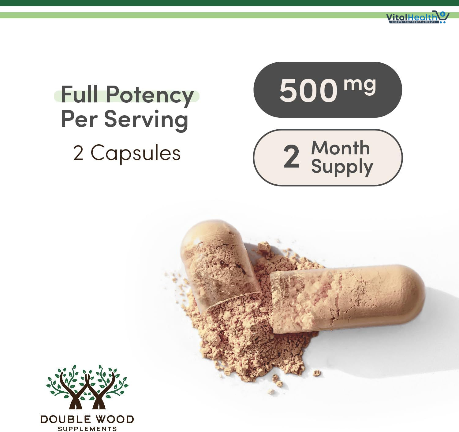 Ashwagandha Capsules, 120 Count (500mg Extract 20:1 Potency) Adaptogen Stress Relief by Double Wood thumbnail 2
