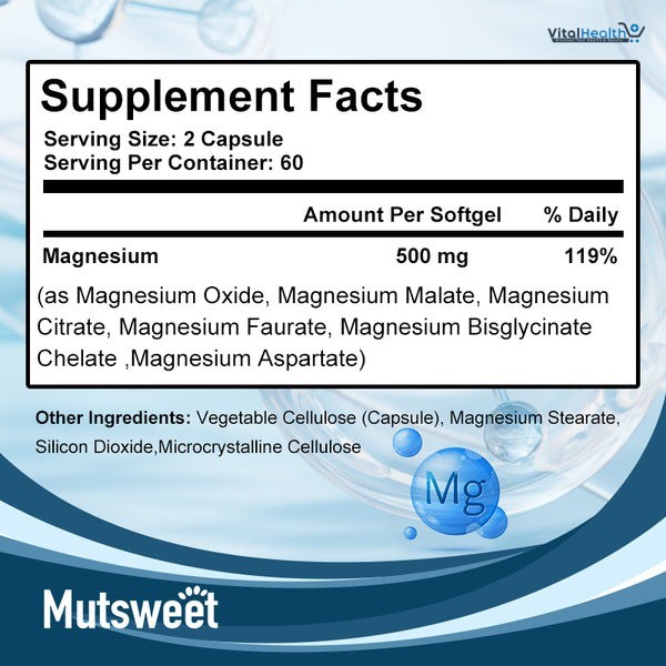 MUTSWEET Premium Magnesium Complex 500mg _ 120 Capsules _ For Bone, Muscle and Heart Health thumbnail 6