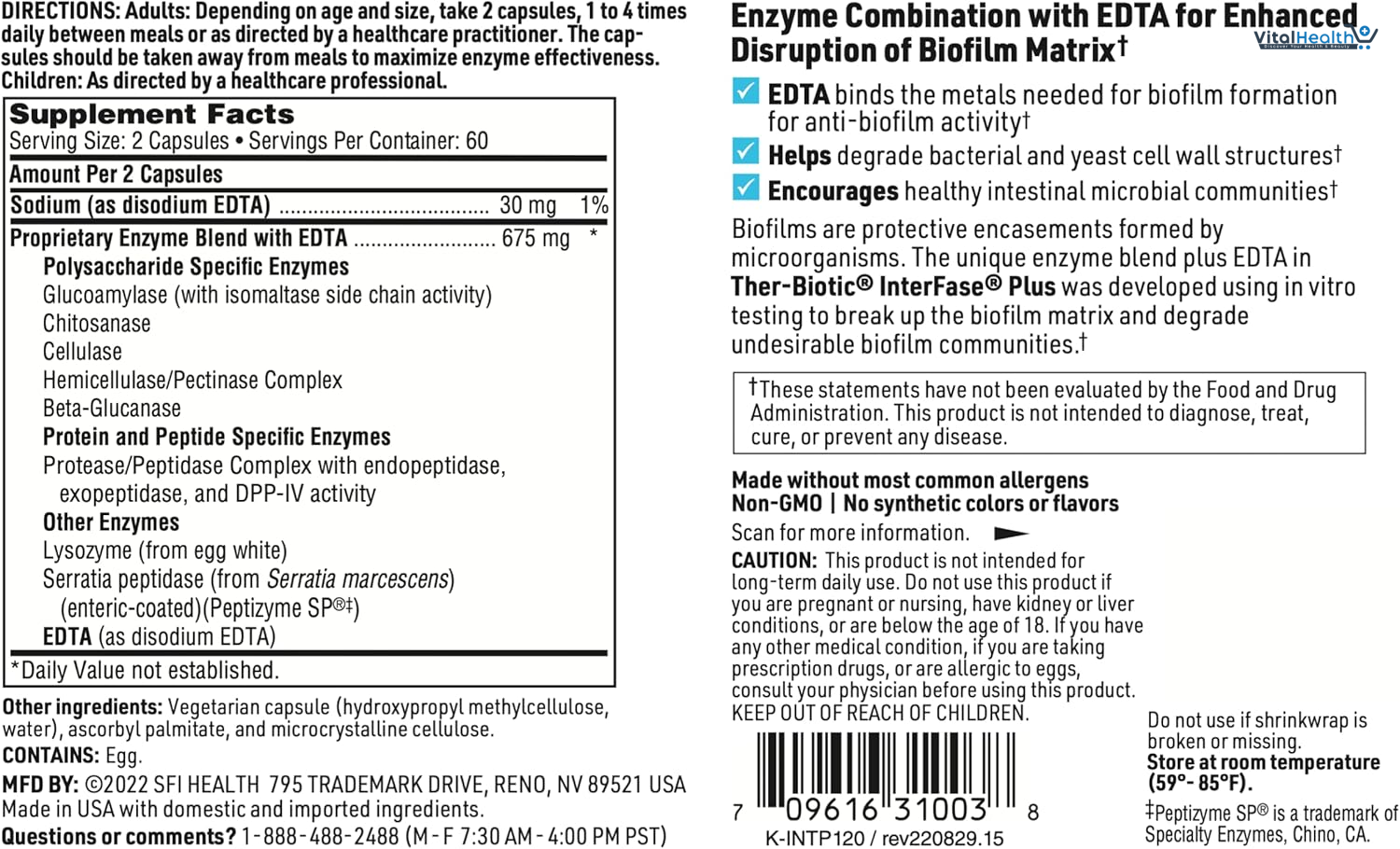 SFI Health Klaire Labs Ther-Biotic Interfase Plus - Anti Biofilm Enzymes with EDTA to Support Gut Flora, Toxin Cleanse &amp; Full Body Detox - Promote Biofilm Matrix Disruption (120 Capsules) thumbnail 2