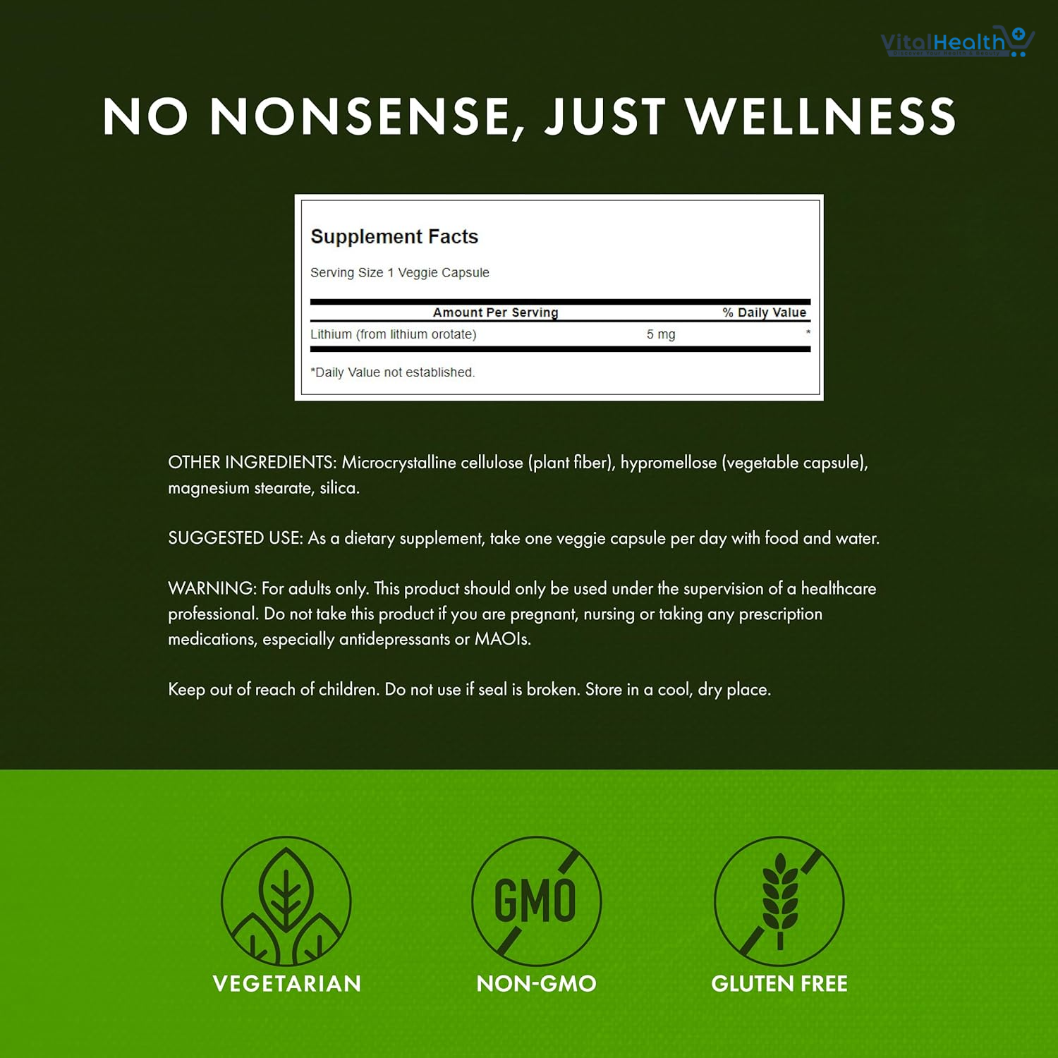 Swanson Lithium Orotate Antioxidant Mood Emotional Wellness Behavior Memory Support Supplement 5 mg 60 Veggie Capsules (Elemental Lithium) thumbnail 2