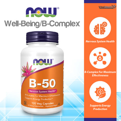 NOW Foods Vitamin B-50, Energy Production, Nervous System Health, 250 Veg Capsules thumbnail 6