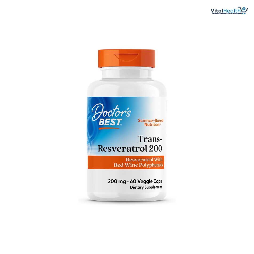 Doctors Best Trans-Resveratrol 200, Resveratrol with Red Wine Polyphenol (ResVinol), Non-GMO, Gluten Free, Soy Free, Vegan 60 Veggie Caps thumbnail 4
